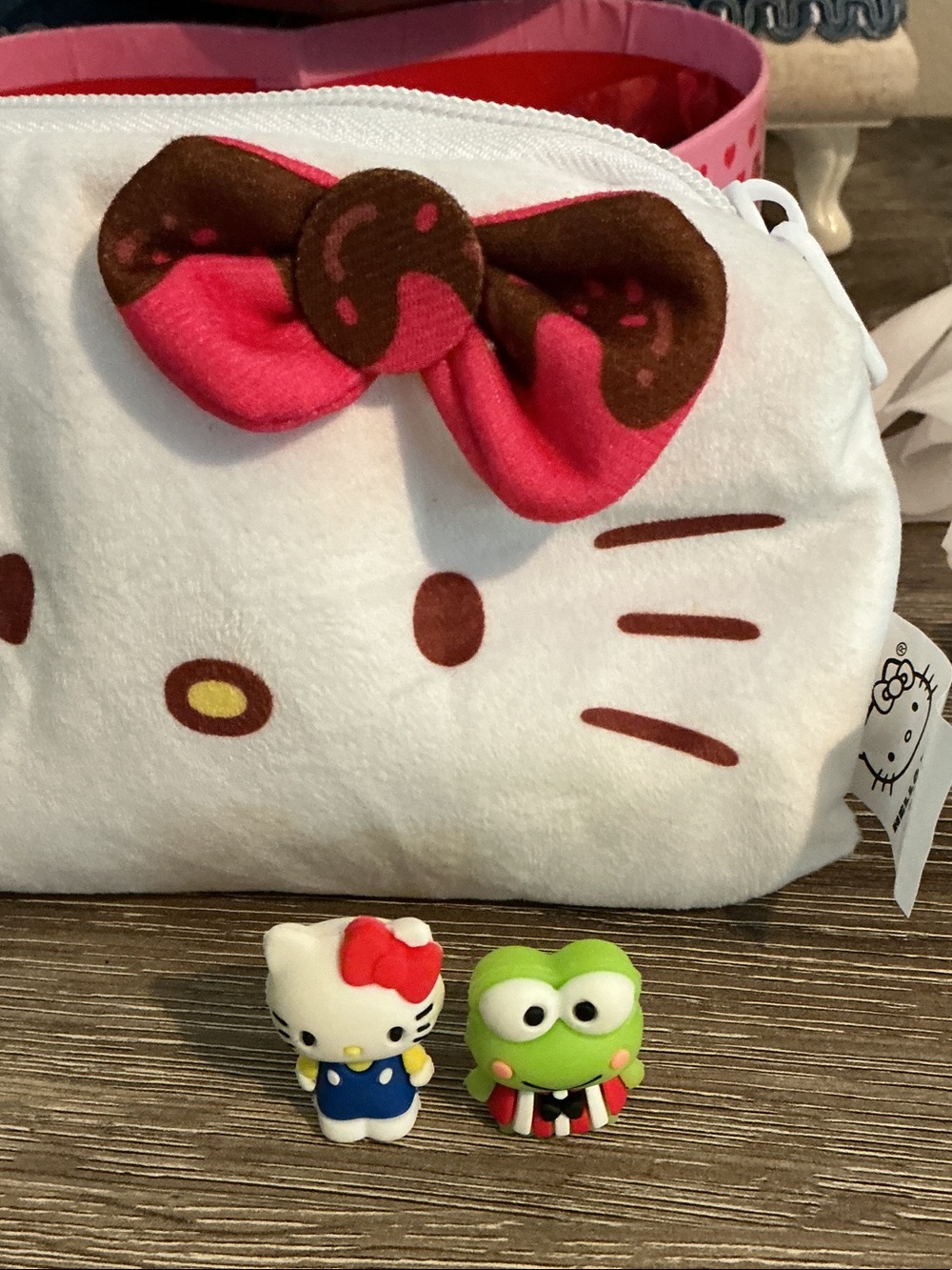 Hello Kitty Sanrio Pink & Brown Heart Box Pencil Pouch Stickers Figures NEW - Picture 6 of 8